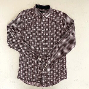 Ben Sherman Casual LS Button Down Cotton Circle Print Shirt Burg + White Sz S